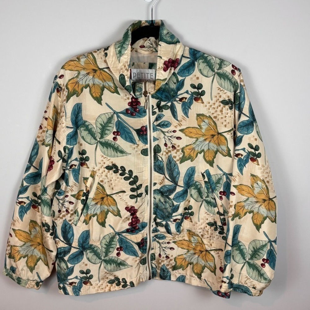 Vintage PETITE SOPHISTICATE Silk Blend Floral Full Zip Jacket Size P/Medium 90's
